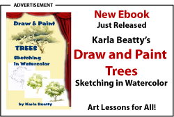 Draw and Paint Trees: sketching in watercolor by Karla Beatty. New ebook just released.