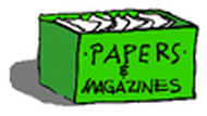 A green recycling box for paper and magazines is full.