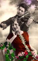 Old-fashioned romantic music with flowers and fiddle.